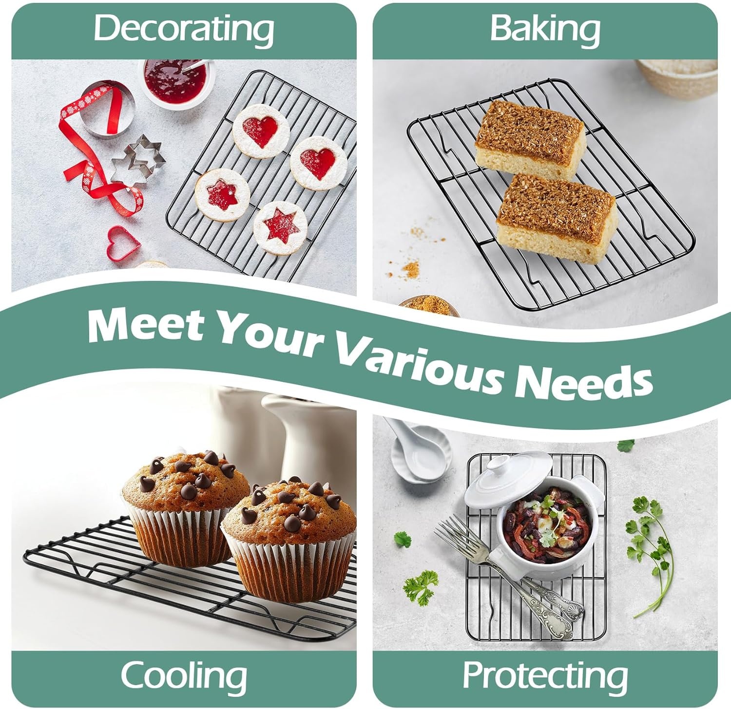 image:imageTeamFar Small Cooling Rack Set of 2 875 x 625 Coated Stainless Steel Wire Rack Baking Racks for Cooking Grilling Cooling with Nonstick Coating Healthy amp Sturdy Oven safe amp Easy Clean875 x 625 x 06
