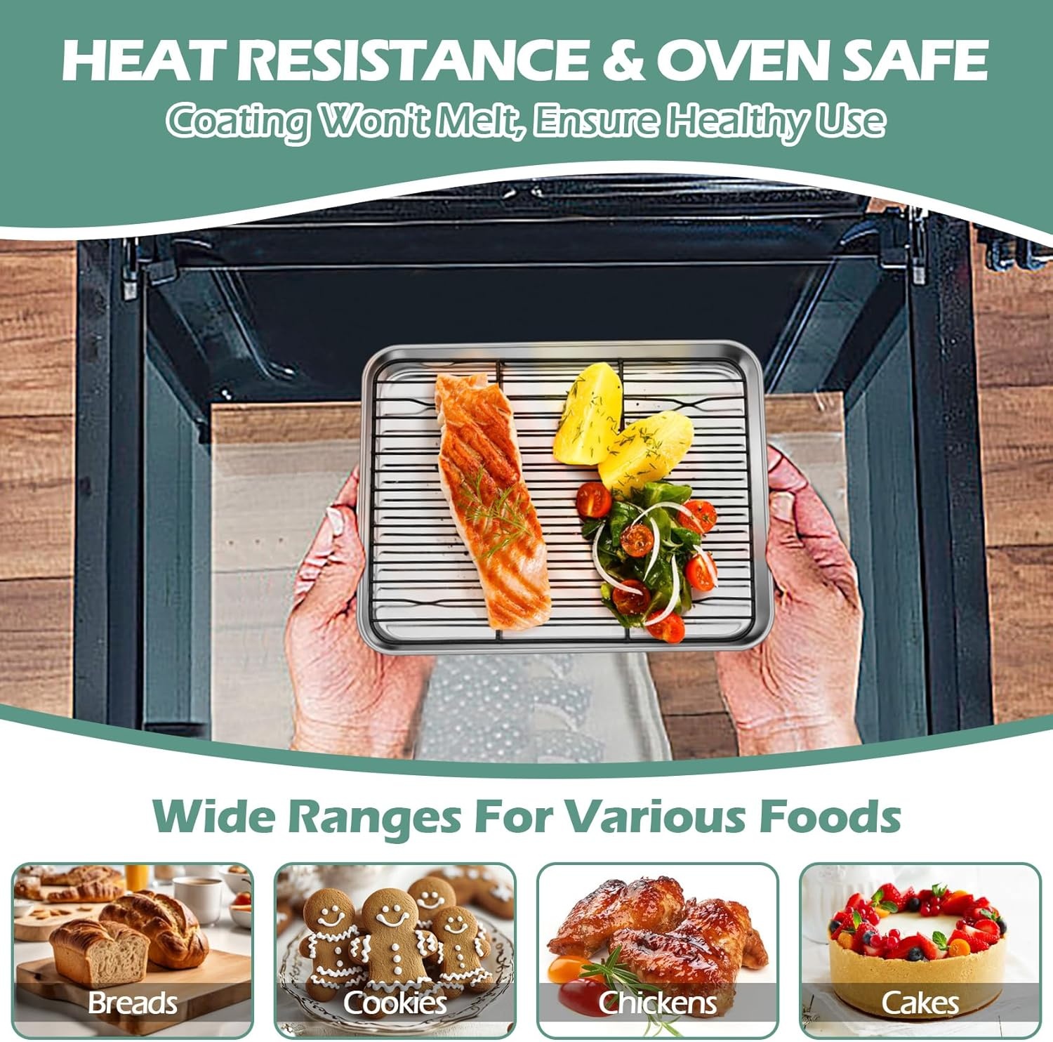 image:imageTeamFar Small Cooling Rack Set of 2 875 x 625 Coated Stainless Steel Wire Rack Baking Racks for Cooking Grilling Cooling with Nonstick Coating Healthy amp Sturdy Oven safe amp Easy Clean875 x 625 x 06