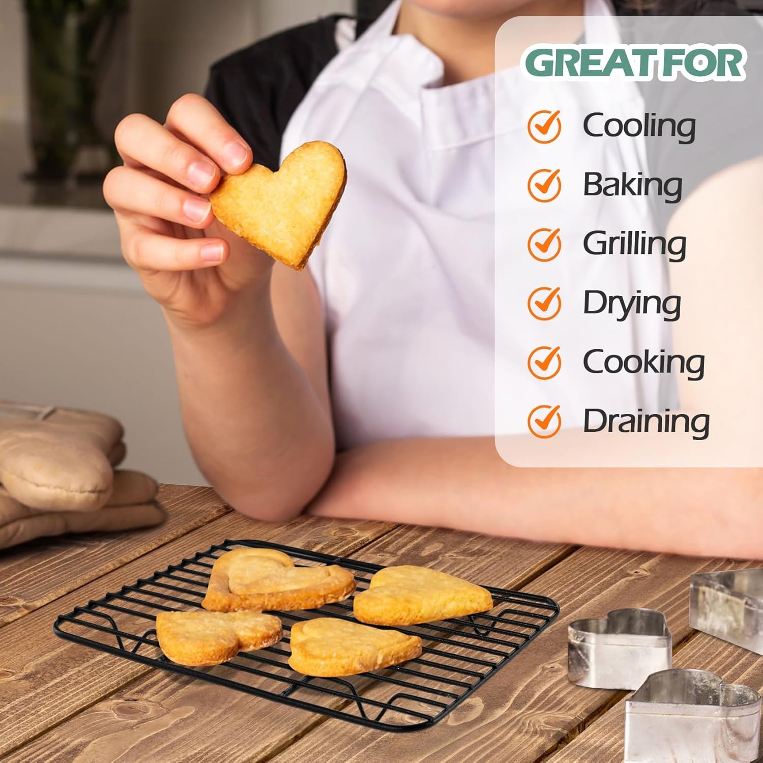 image:imageTeamFar Small Cooling Rack Set of 2 875 x 625 Coated Stainless Steel Wire Rack Baking Racks for Cooking Grilling Cooling with Nonstick Coating Healthy amp Sturdy Oven safe amp Easy Clean875 x 625 x 06