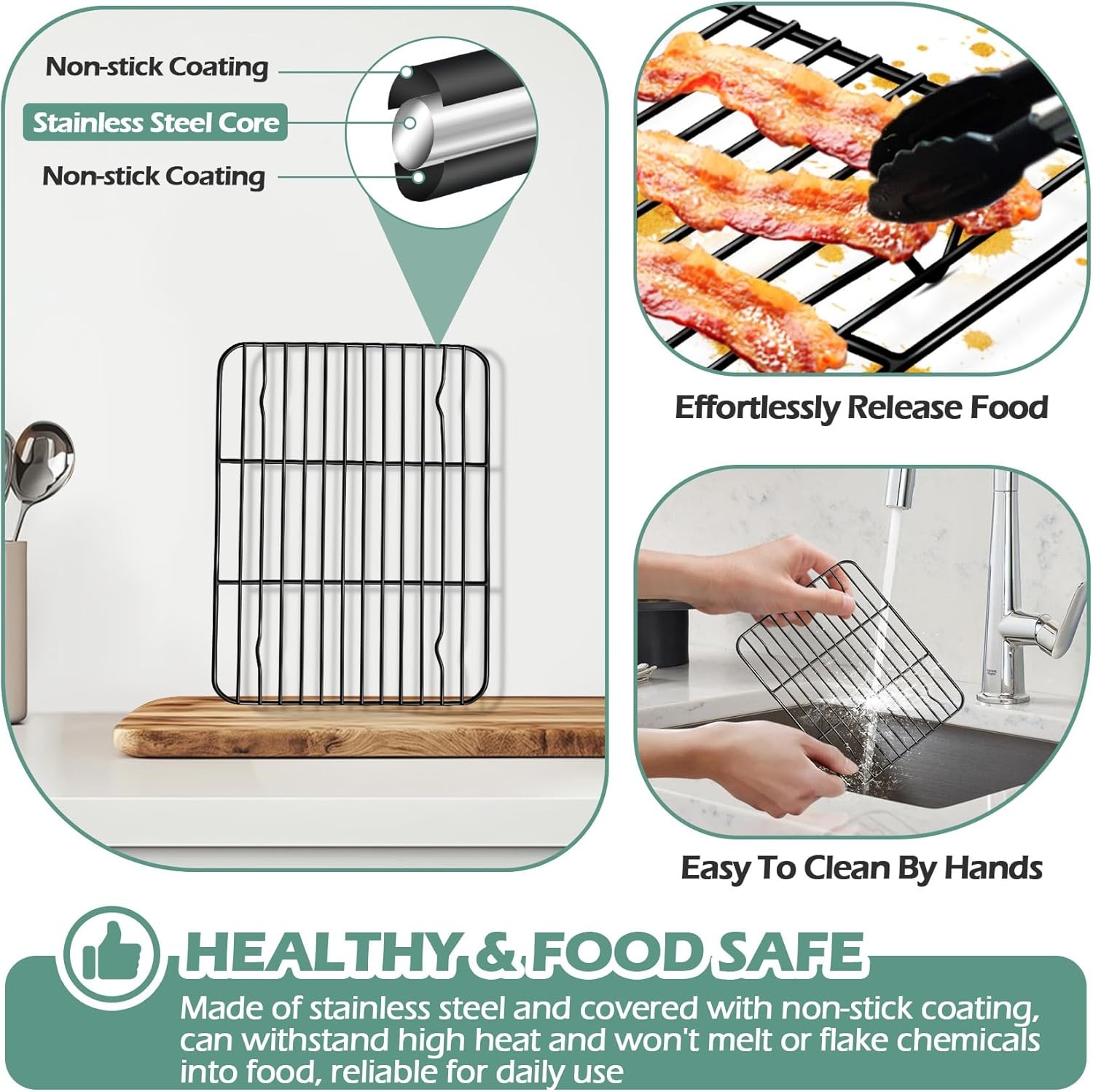 image:imageTeamFar Small Cooling Rack Set of 2 875 x 625 Coated Stainless Steel Wire Rack Baking Racks for Cooking Grilling Cooling with Nonstick Coating Healthy amp Sturdy Oven safe amp Easy Clean875 x 625 x 06