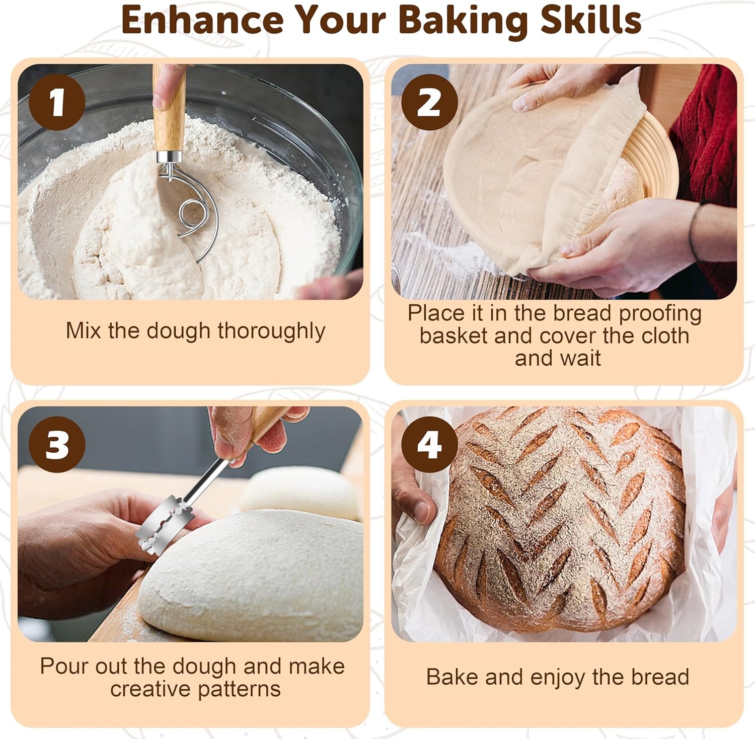 image:imageTeamFar Sourdough Bread Baking Supplies 9 Round amp 10 Oval Bread Proofing Basket Set with Liner Sourdough Starter Kit for Bread Making Bread LameWhiskDough ScraperBasting Brush