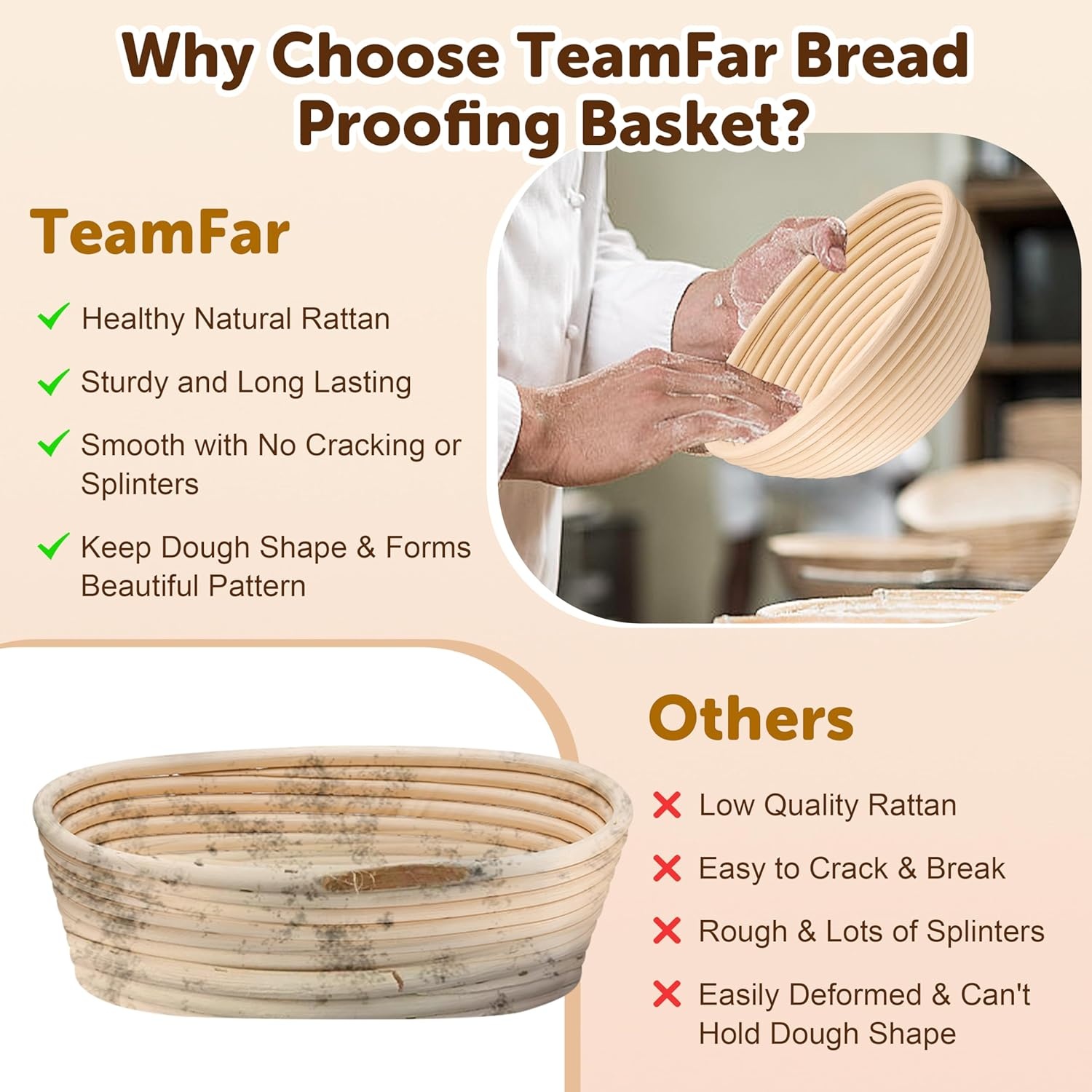 image:imageTeamFar Sourdough Bread Baking Supplies 9 Round amp 10 Oval Bread Proofing Basket Set with Liner Sourdough Starter Kit for Bread Making Bread LameWhiskDough ScraperBasting Brush