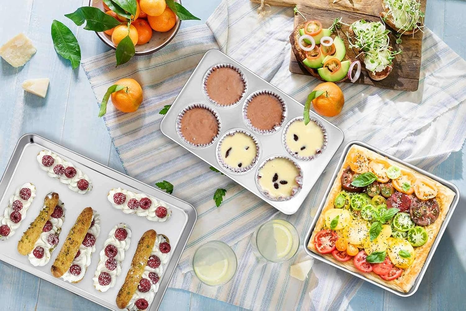 image:imageTeamFar Stainless Steel Bakeware Set of 11 Toaster Oven Baking Pan Set Lasagna Pan Square amp Round Cake Pan Loaf Pan amp Muffin Pan Healthy amp Heavy Duty Dishwasher Safe amp Smooth