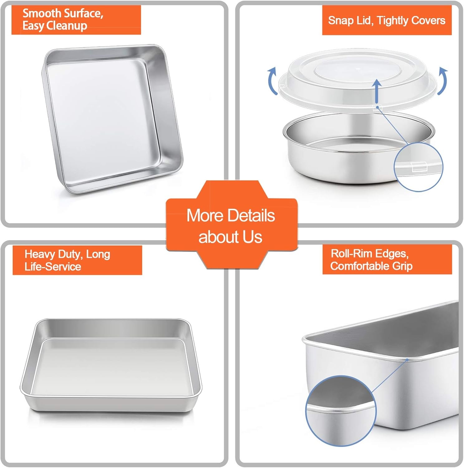 image:imageTeamFar Stainless Steel Bakeware Set of 8 Baking Roasting Pan Set with Lid Lasagna Pan with lid Square amp Round Cake Pan Loaf Pan amp Muffin Pan Healthy amp Sturdy Dishwasher Safe amp Smooth