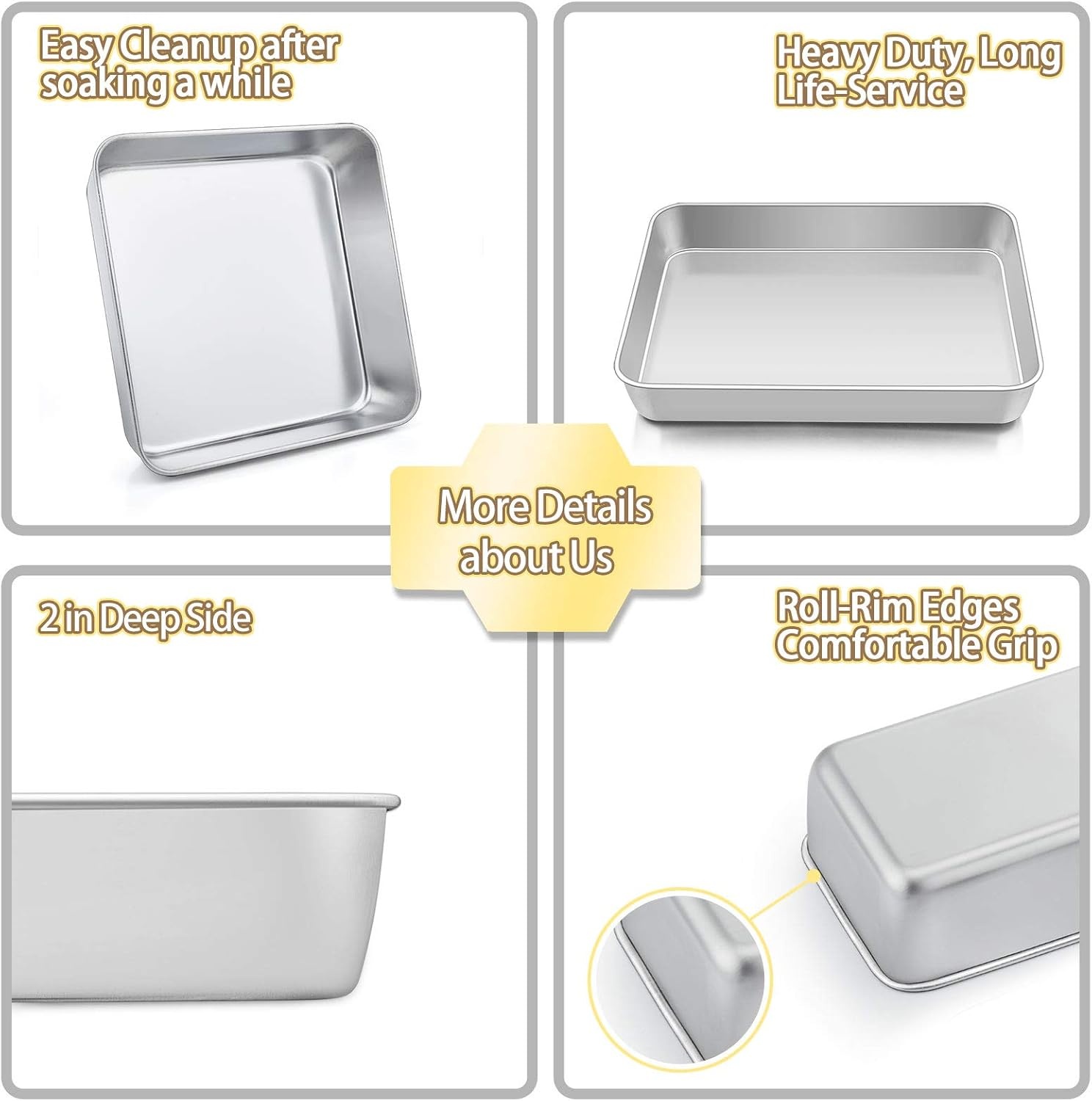 image:imageTeamFar Stainless Steel Bakeware Set of 8 Baking Roasting Toaster Oven Pans LasagnaSquareRound Cake Pan Loaf Pan amp Muffin Pan NonToxic amp Sturdy Smooth amp Dishwasher Safe8
