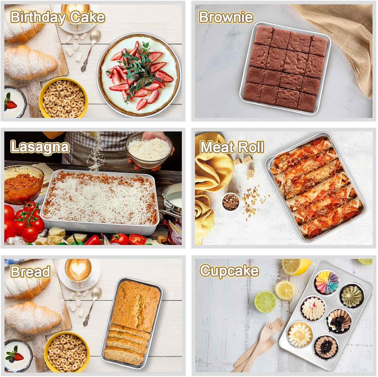 image:imageTeamFar Stainless Steel Bakeware Set of 8 Baking Roasting Toaster Oven Pans LasagnaSquareRound Cake Pan Loaf Pan amp Muffin Pan NonToxic amp Sturdy Smooth amp Dishwasher Safe8