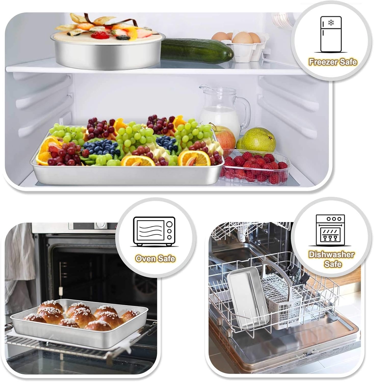 image:imageTeamFar Stainless Steel Bakeware Set of 8 Baking Roasting Toaster Oven Pans LasagnaSquareRound Cake Pan Loaf Pan amp Muffin Pan NonToxic amp Sturdy Smooth amp Dishwasher Safe8
