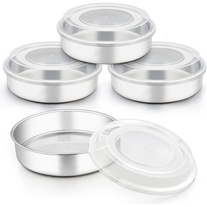 image:imageTeamFar 8 Inch Cake Pan Stainless Steel Tiers Round Baking Cake Pans with Lids Healthy amp Heavy Duty Dishwasher Safe amp Easy Clean Mirror Polish amp Smooth Edge Set of 8 4 Pans  4 Lids8