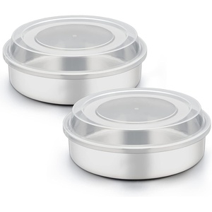 image:imageTeamFar 8 Inch Cake Pan Stainless Steel Tiers Round Baking Cake Pans with Lids Healthy amp Heavy Duty Dishwasher Safe amp Easy Clean Mirror Polish amp Smooth Edge Set of 8 4 Pans  4 Lids4