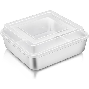 image:imageTeamFar 9 x 9 Inch Square Cake Pan Stainless Steel Square Baking Pan with Lid for Brownie Lasagna NonToxic amp Heavy Duty OnePiece amp Smooth Dishwasher Safe amp Easy Clean 2 Pans  2 Lids2