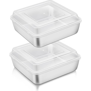 image:imageTeamFar 9 x 9 Inch Square Cake Pan Stainless Steel Square Baking Pan with Lid for Brownie Lasagna NonToxic amp Heavy Duty OnePiece amp Smooth Dishwasher Safe amp Easy Clean 2 Pans  2 Lids4