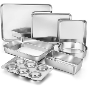 image:imageTeamFar Bakeware Stainless Steel Bakeware Set with Baking Sheet and Rack Lasagna Pan with Lid Square amp Round Cake Pan with Lid Muffin Pan amp Loaf Pan Pizza Pan Healthy amp Dishwasher Safe7
