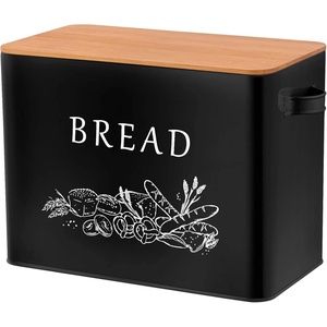 image:imageTeamFar Bread Box with Wooden Lid 131 x 72 x 97 Metal Bread Container Storage Holder for Family Farmhouse Kitchen Countertop PowderCoated amp Healthy Large Capacity amp Classic Pattern BlackBlack