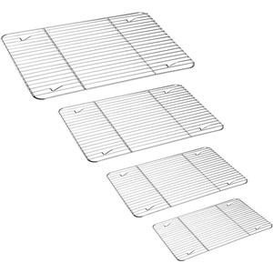 image:imageTeamFar Cooling Rack Set of 4 Stainless Steel Grid Cooking Roasting Racks for Various Size Baking Sheet Toaster Oven Pan Healthy amp Heavy Duty Mirror Finish amp Dishwasher SafeSilver Stainless Steel