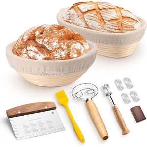 image:imageTeamFar Sourdough Bread Baking Supplies 9 Round amp 10 Oval Bread Proofing Basket Set with Liner Sourdough Starter Kit for Bread Making Bread LameWhiskDough ScraperBasting Brush