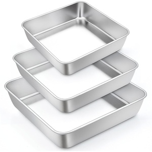 image:imageTeamFar Square Cake Pan 68  9 Inch Stainless Steel Square Baking Pan for Cake Brownie Lasagna NonToxic amp Heavy Duty One Piece Design amp Deep Wall Smooth amp Dishwasher Safe  Set of 3