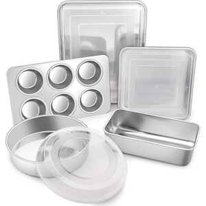 image:imageTeamFar Stainless Steel Bakeware Set of 8 Baking Roasting Pan Set with Lid Lasagna Pan with lid Square amp Round Cake Pan Loaf Pan amp Muffin Pan Healthy amp Sturdy Dishwasher Safe amp Smooth