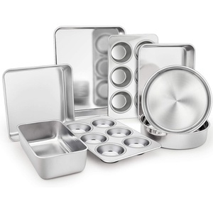 image:imageTeamFar Stainless Steel Bakeware Set of 8 Baking Roasting Toaster Oven Pans LasagnaSquareRound Cake Pan Loaf Pan amp Muffin Pan NonToxic amp Sturdy Smooth amp Dishwasher Safe8