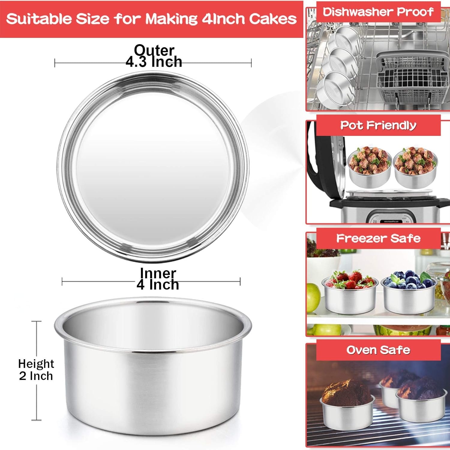 image:imageTeamFar 4 Inch Cake Pan 6pcs Mini Round Baking Layer Cake Pan with NonStick Coating Stainless Steel Core for Birthday Party Wedding Healthy amp Heatproof Release Easily amp Easy CleanSilver