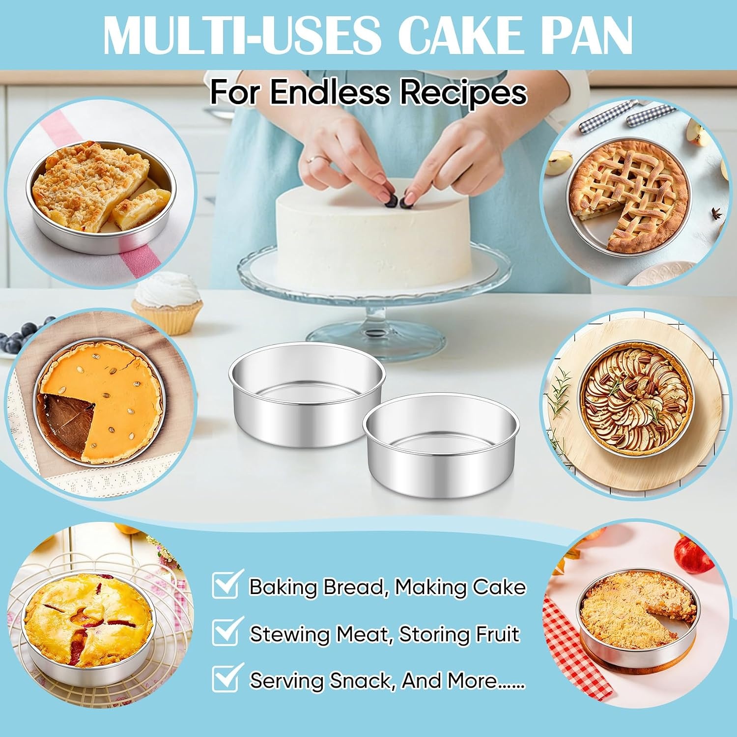 image:imageTeamFar 4 Inch Cake Pan 6pcs Mini Round Baking Layer Cake Pan with NonStick Coating Stainless Steel Core for Birthday Party Wedding Healthy amp Heatproof Release Easily amp Easy CleanSilver