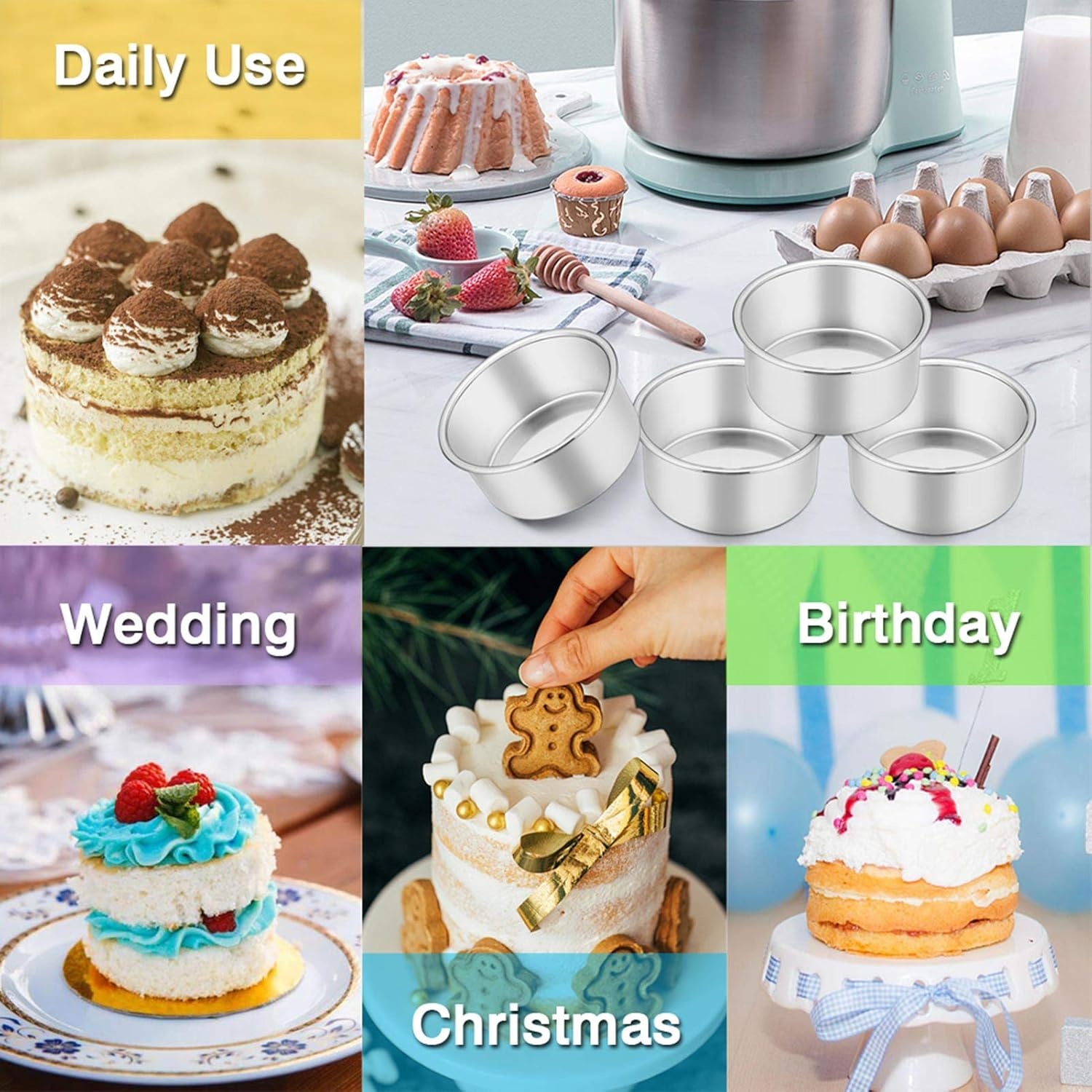 image:imageTeamFar 4 Inch Cake Pan 6pcs Mini Round Baking Layer Cake Pan with NonStick Coating Stainless Steel Core for Birthday Party Wedding Healthy amp Heatproof Release Easily amp Easy CleanSilver