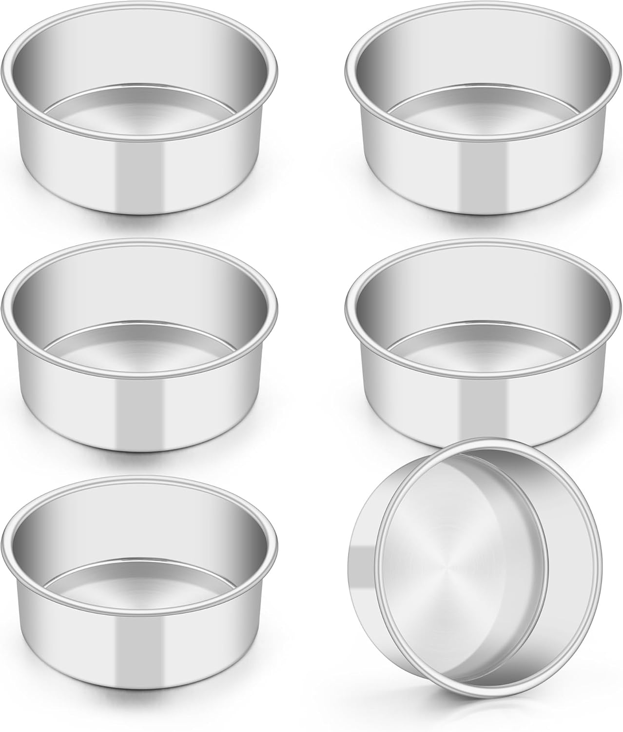 image:imageTeamFar 4 Inch Cake Pan 6pcs Mini Round Baking Layer Cake Pan with NonStick Coating Stainless Steel Core for Birthday Party Wedding Healthy amp Heatproof Release Easily amp Easy CleanSilver