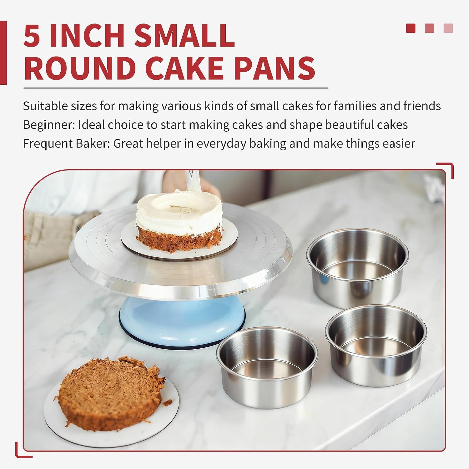 image:imageTeamFar 4 Inch Cake Pan 6pcs Mini Round Baking Layer Cake Pan with NonStick Coating Stainless Steel Core for Birthday Party Wedding Healthy amp Heatproof Release Easily amp Easy CleanSilver