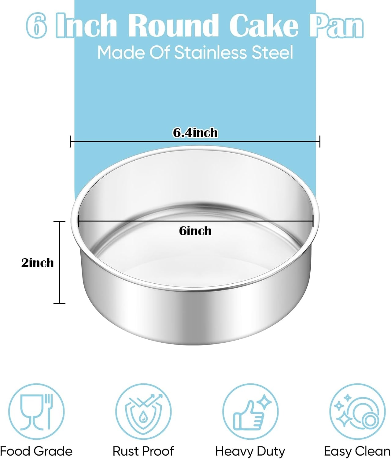 image:imageTeamFar 4 Inch Cake Pan 6pcs Mini Round Baking Layer Cake Pan with NonStick Coating Stainless Steel Core for Birthday Party Wedding Healthy amp Heatproof Release Easily amp Easy CleanSilver