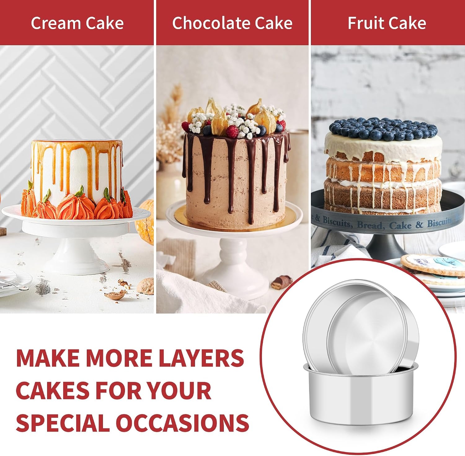 image:imageTeamFar 4 Inch Cake Pan 6pcs Mini Round Baking Layer Cake Pan with NonStick Coating Stainless Steel Core for Birthday Party Wedding Healthy amp Heatproof Release Easily amp Easy CleanSilver