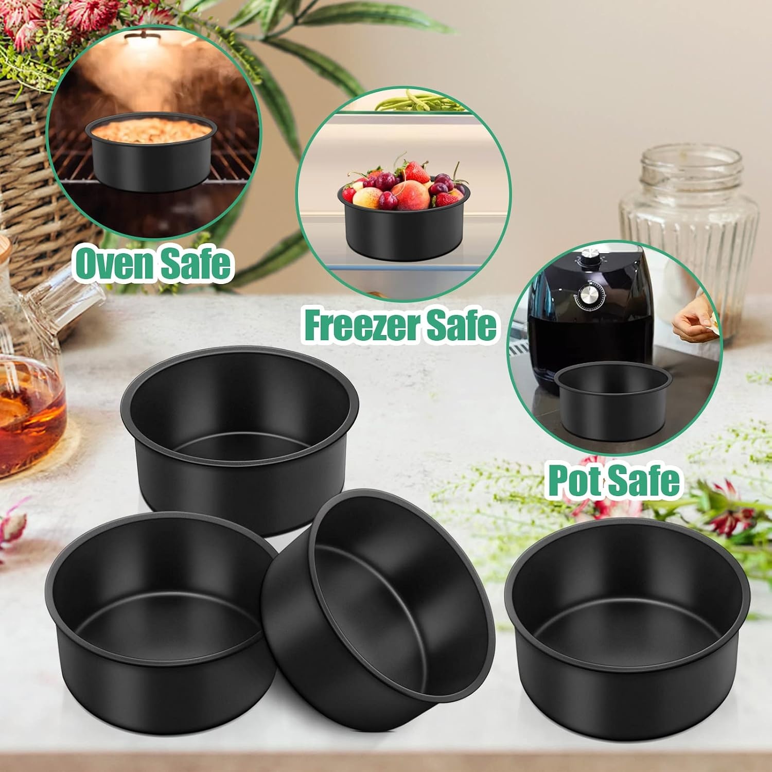 image:imageTeamFar 4 Inch Cake Pan 6pcs Mini Round Baking Layer Cake Pan with NonStick Coating Stainless Steel Core for Birthday Party Wedding Healthy amp Heatproof Release Easily amp Easy CleanBlack