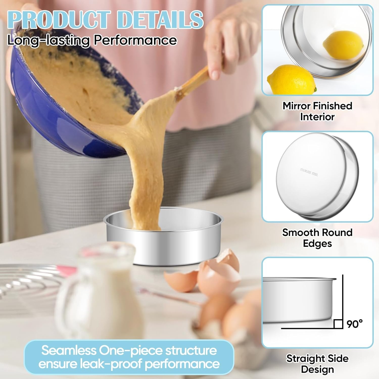 image:imageTeamFar 4 Inch Cake Pan 6pcs Mini Round Baking Layer Cake Pan with NonStick Coating Stainless Steel Core for Birthday Party Wedding Healthy amp Heatproof Release Easily amp Easy CleanSilver