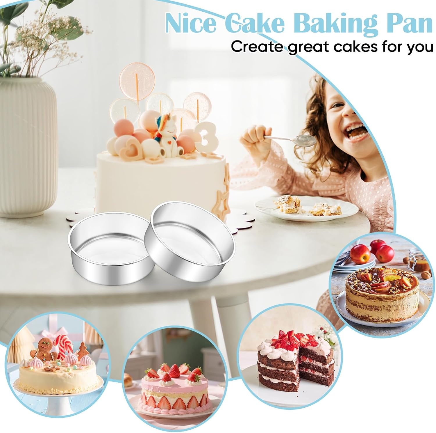 image:imageTeamFar 4 Inch Cake Pan 6pcs Mini Round Baking Layer Cake Pan with NonStick Coating Stainless Steel Core for Birthday Party Wedding Healthy amp Heatproof Release Easily amp Easy CleanSilver