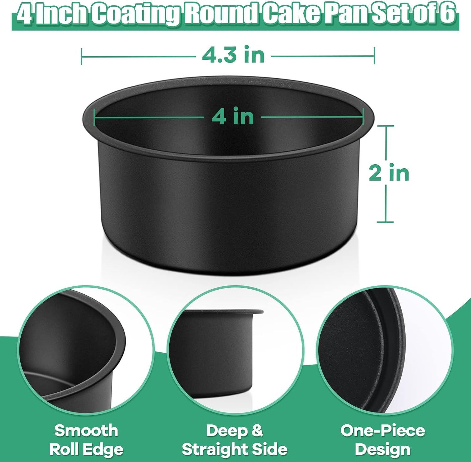 image:imageTeamFar 4 Inch Cake Pan 6pcs Mini Round Baking Layer Cake Pan with NonStick Coating Stainless Steel Core for Birthday Party Wedding Healthy amp Heatproof Release Easily amp Easy CleanBlack