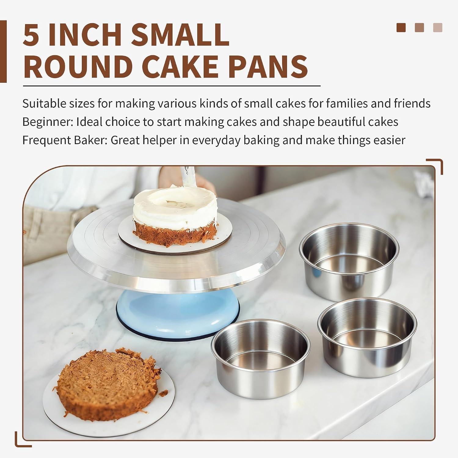 image:imageTeamFar 4 Inch Cake Pan Set of 4 Stainless Steel Mini Round Layer Cake Baking Pans Tins Set For Baking Steaming Serving Healthy amp Sturdy Mirror Finish amp Dishwasher Safe5inch
