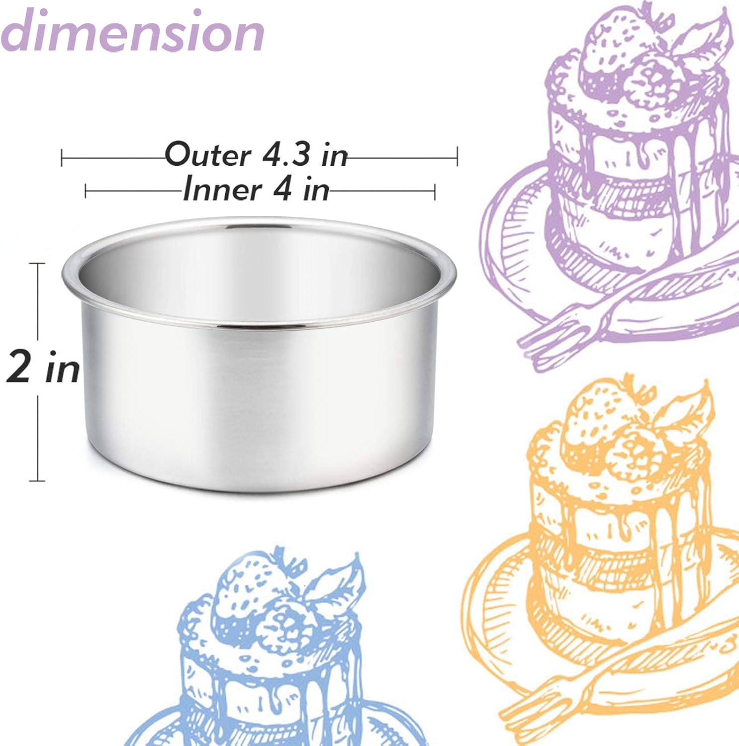 image:imageTeamFar 4 Inch Cake Pan Set of 4 Stainless Steel Mini Round Layer Cake Baking Pans Tins Set For Baking Steaming Serving Healthy amp Sturdy Mirror Finish amp Dishwasher Safe4inch