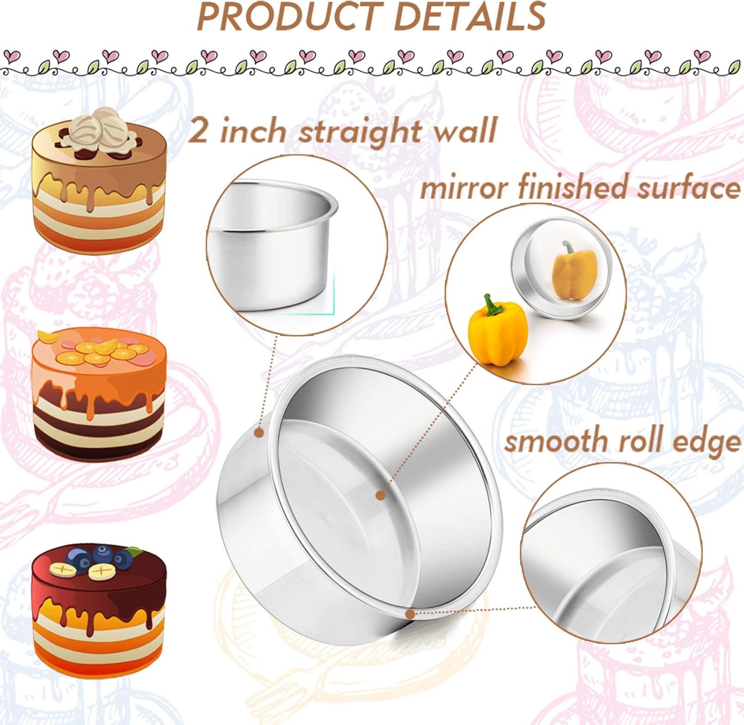 image:imageTeamFar 4 Inch Cake Pan Set of 4 Stainless Steel Mini Round Layer Cake Baking Pans Tins Set For Baking Steaming Serving Healthy amp Sturdy Mirror Finish amp Dishwasher Safe4inch