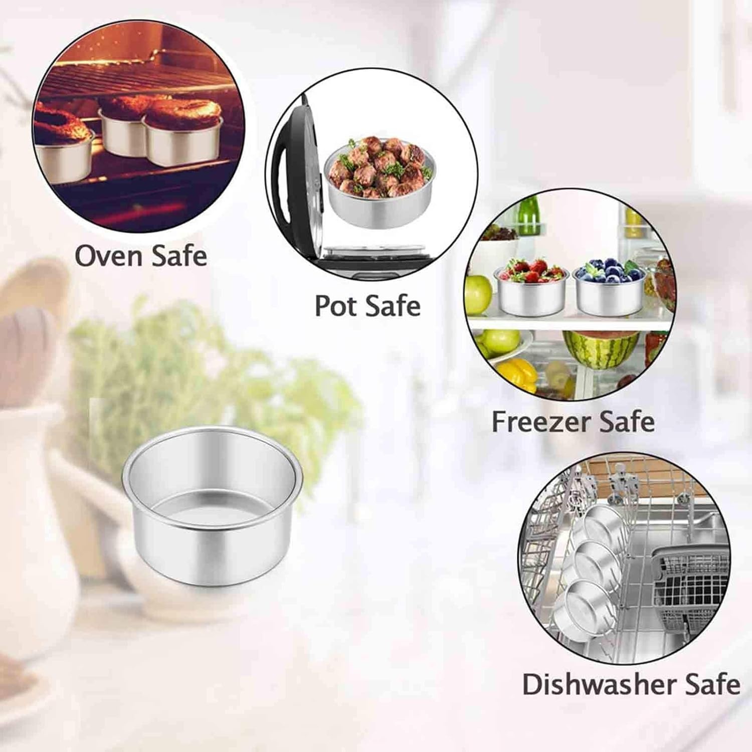 image:imageTeamFar 4 Inch Cake Pan Set of 4 Stainless Steel Mini Round Layer Cake Baking Pans Tins Set For Baking Steaming Serving Healthy amp Sturdy Mirror Finish amp Dishwasher Safe4inch