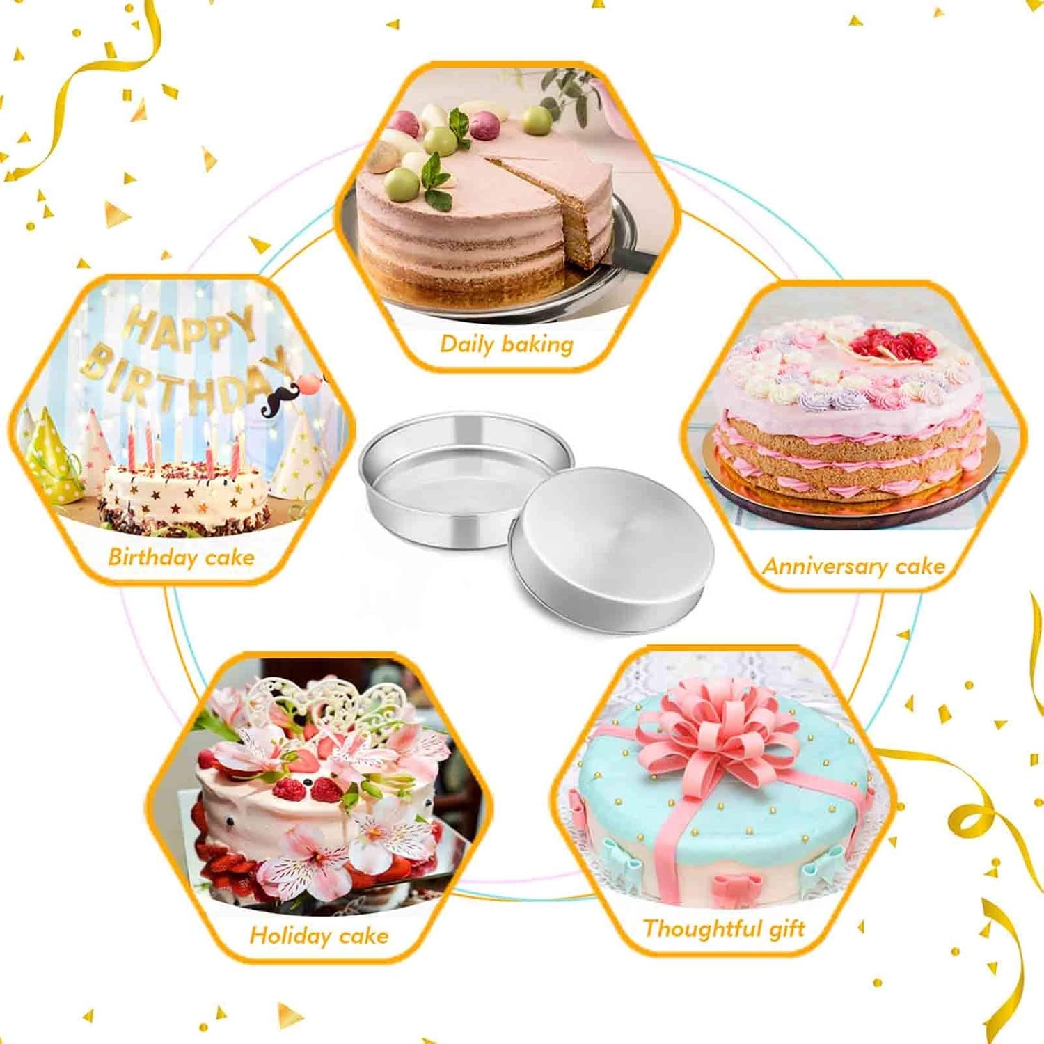 image:imageTeamFar 4 Inch Cake Pan Set of 4 Stainless Steel Mini Round Layer Cake Baking Pans Tins Set For Baking Steaming Serving Healthy amp Sturdy Mirror Finish amp Dishwasher Safe8inch