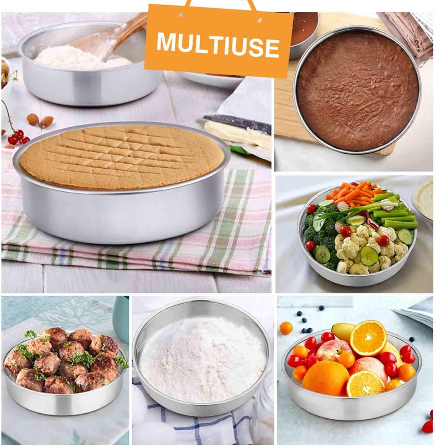 image:imageTeamFar 4 Inch Cake Pan Set of 4 Stainless Steel Mini Round Layer Cake Baking Pans Tins Set For Baking Steaming Serving Healthy amp Sturdy Mirror Finish amp Dishwasher Safe8inch