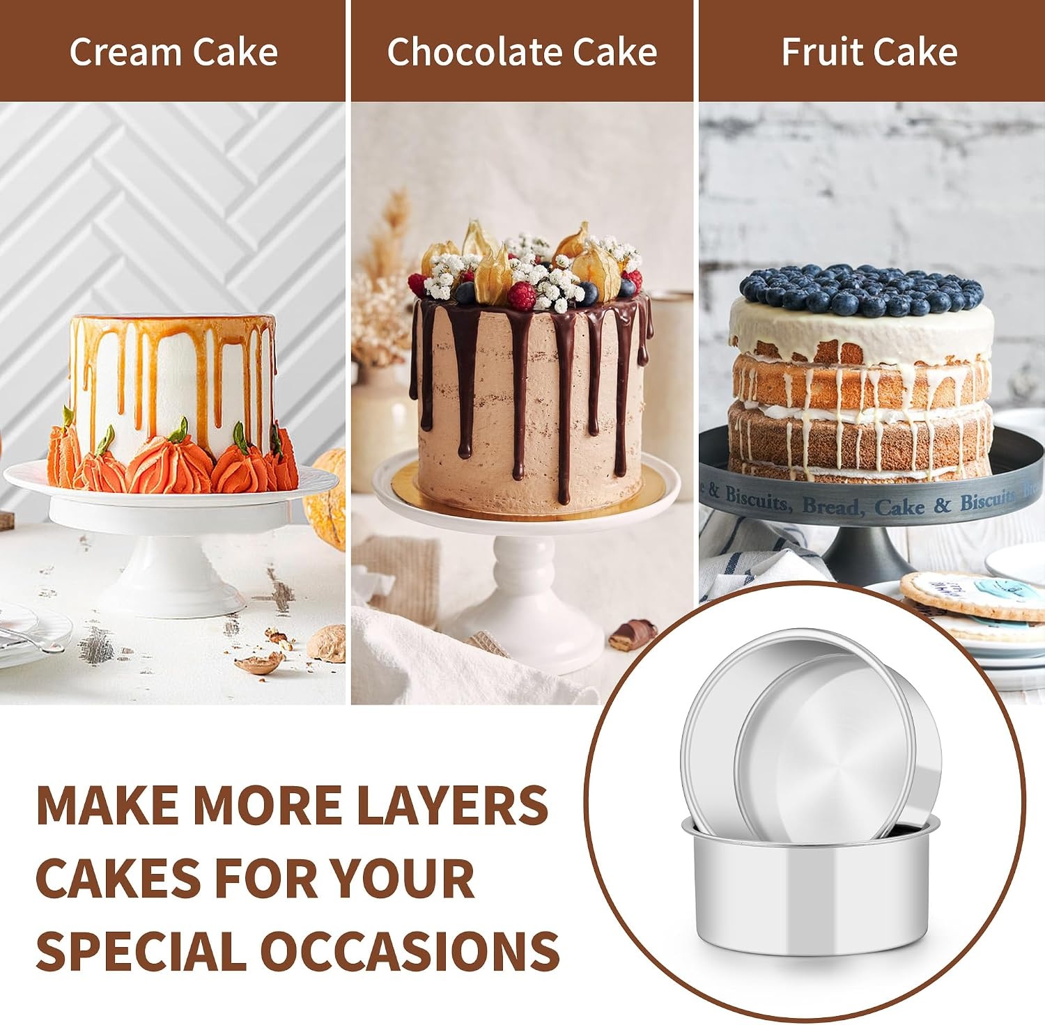 image:imageTeamFar 4 Inch Cake Pan Set of 4 Stainless Steel Mini Round Layer Cake Baking Pans Tins Set For Baking Steaming Serving Healthy amp Sturdy Mirror Finish amp Dishwasher Safe5inch