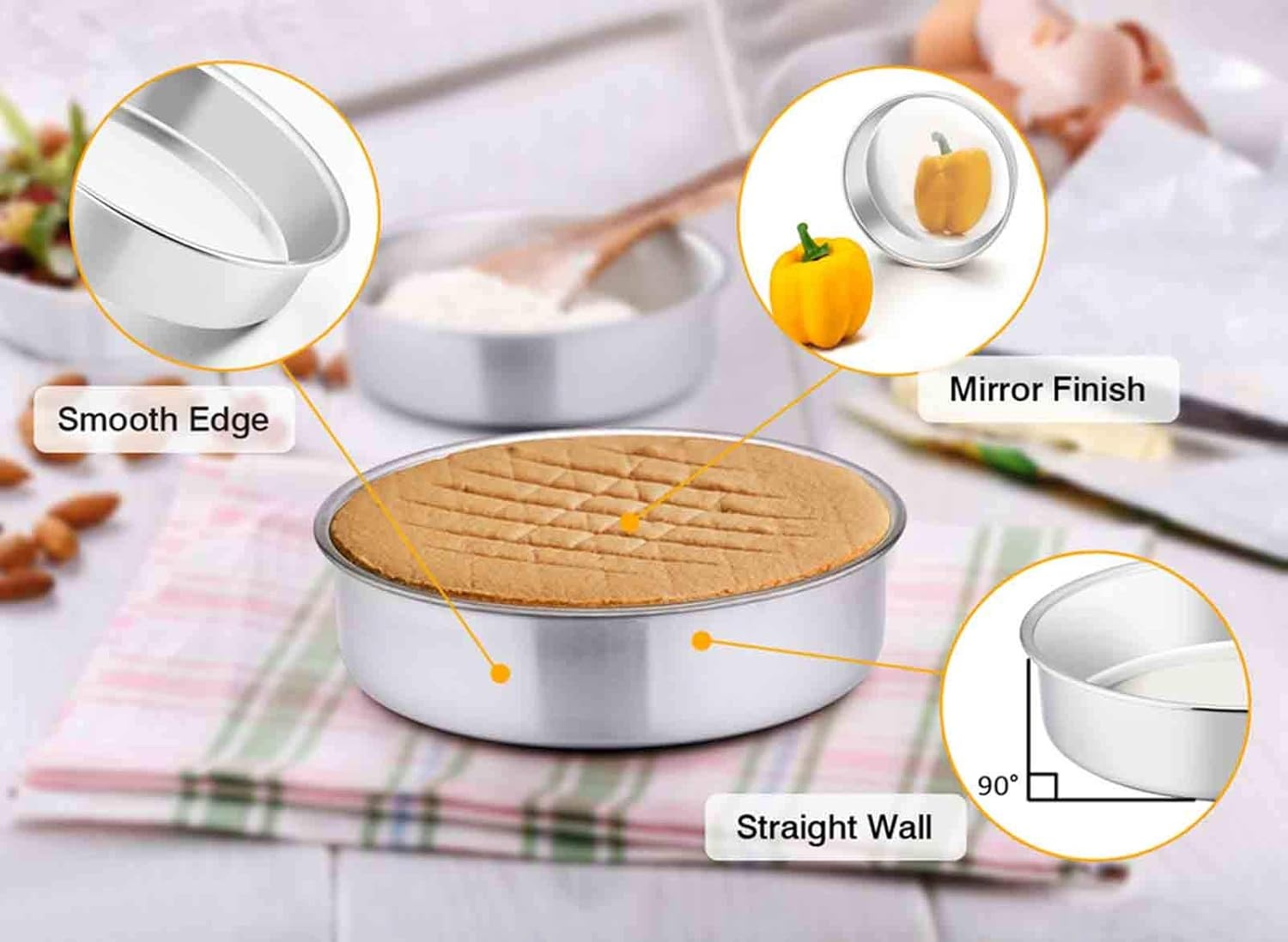 image:imageTeamFar 4 Inch Cake Pan Set of 4 Stainless Steel Mini Round Layer Cake Baking Pans Tins Set For Baking Steaming Serving Healthy amp Sturdy Mirror Finish amp Dishwasher Safe8inch
