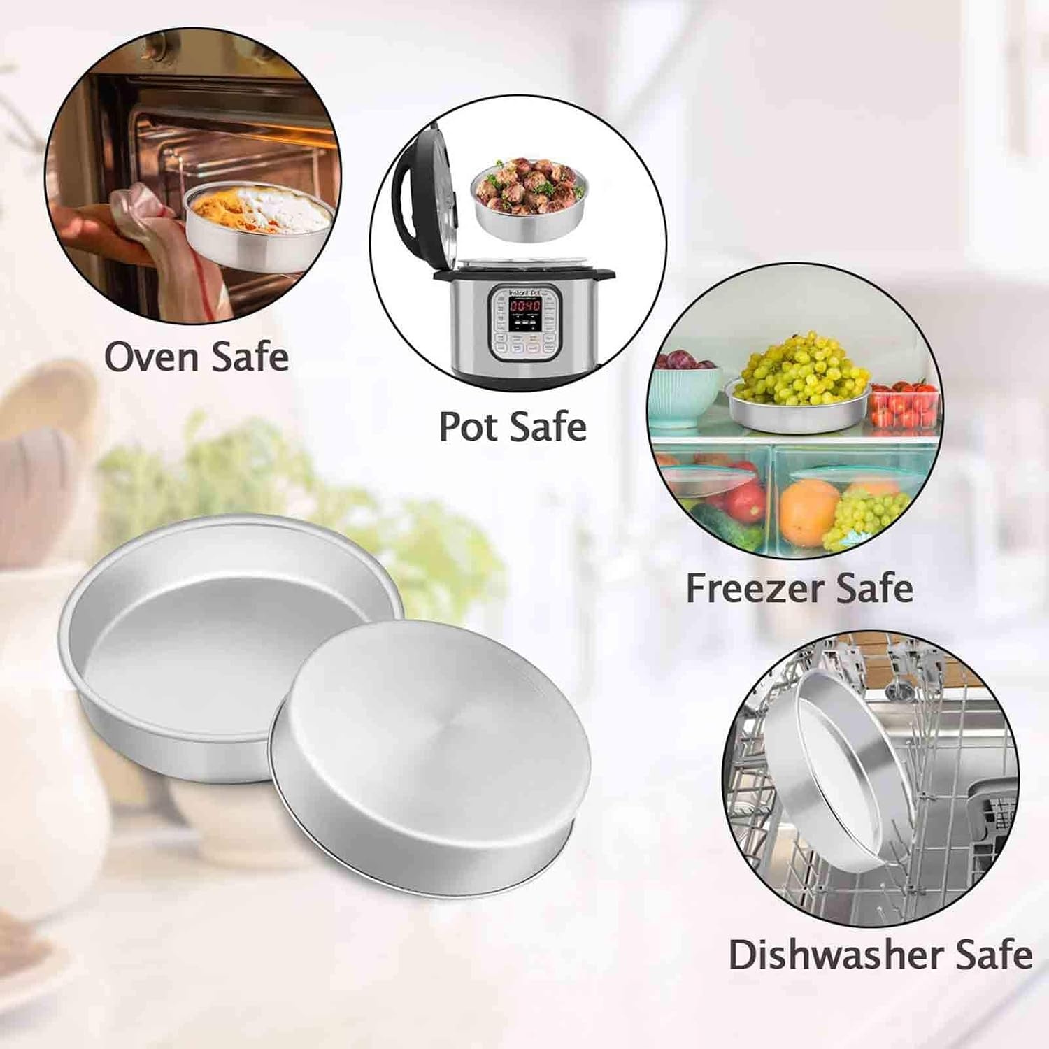 image:imageTeamFar 4 Inch Cake Pan Set of 4 Stainless Steel Mini Round Layer Cake Baking Pans Tins Set For Baking Steaming Serving Healthy amp Sturdy Mirror Finish amp Dishwasher Safe8inch