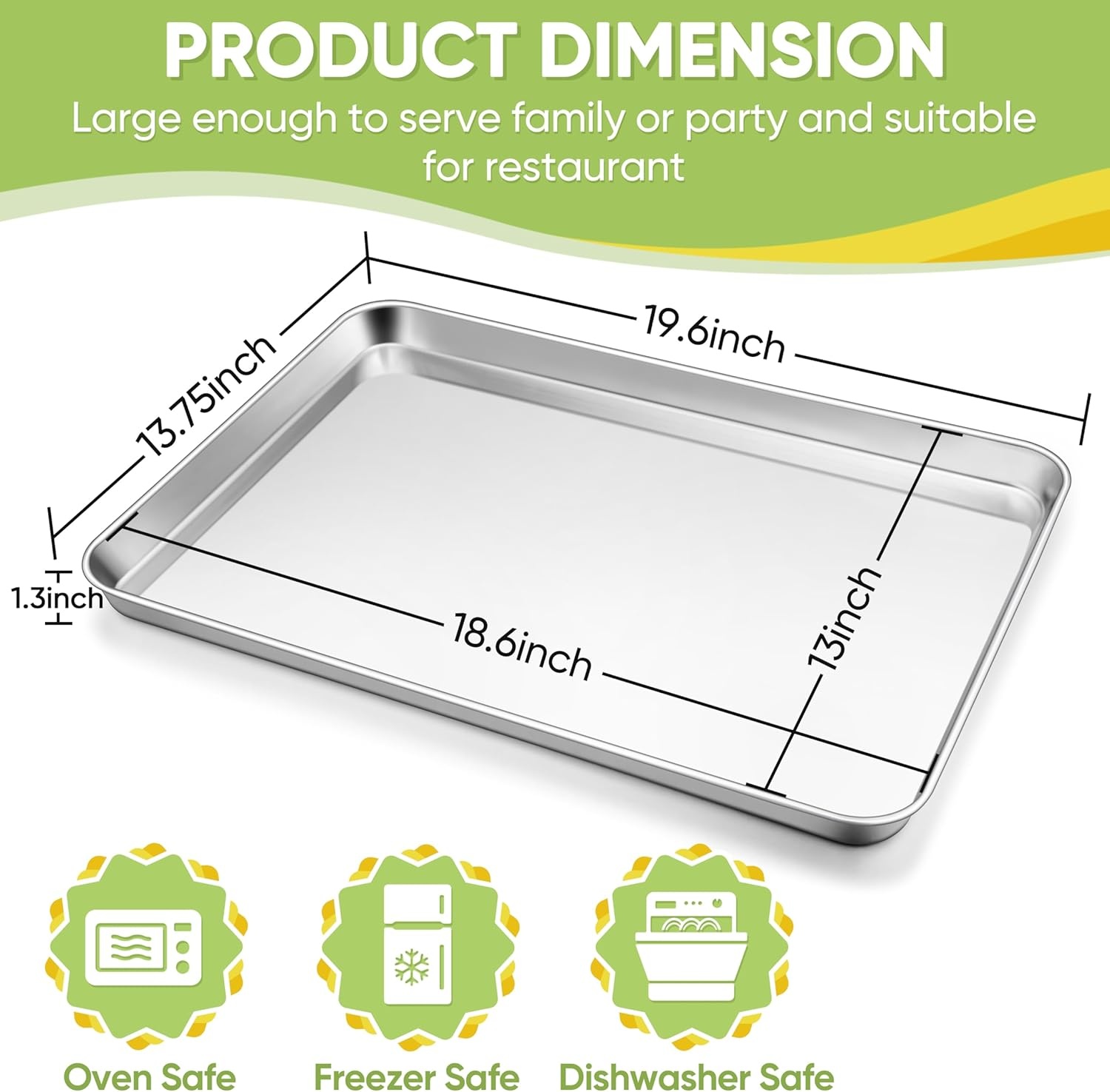 image:imageTeamFar Baking Sheet 176 x 13 x 1 Stainless Steel Large Cookie Sheet Baking Tray Pan for Oven NonToxic amp Healthy Rust Free amp Heavy Duty Mirror Finish amp Dishwasher Safe196 x 1375 x 13