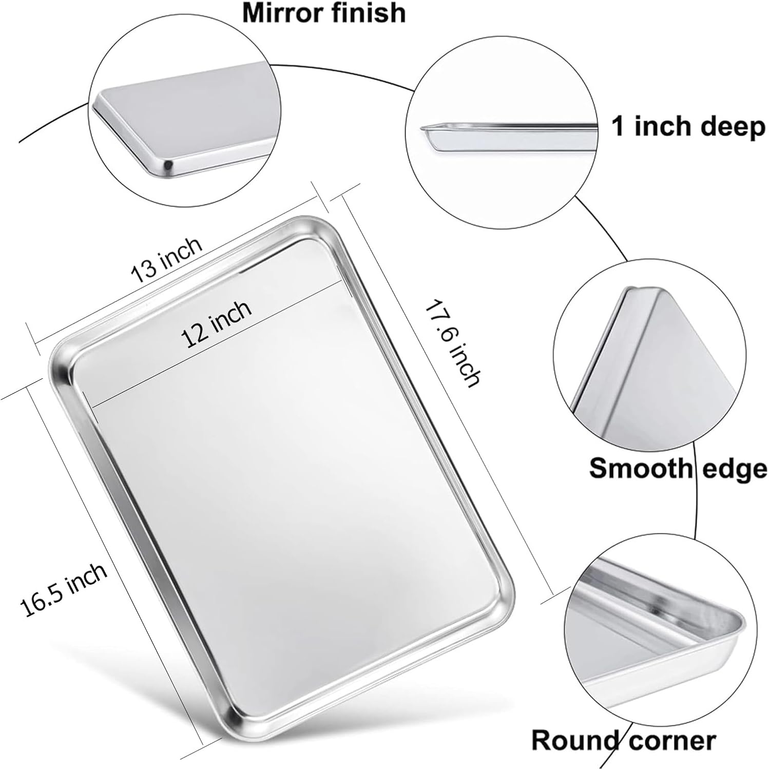 image:imageTeamFar Baking Sheet 176 x 13 x 1 Stainless Steel Large Cookie Sheet Baking Tray Pan for Oven NonToxic amp Healthy Rust Free amp Heavy Duty Mirror Finish amp Dishwasher Safe176 x 13 x 1