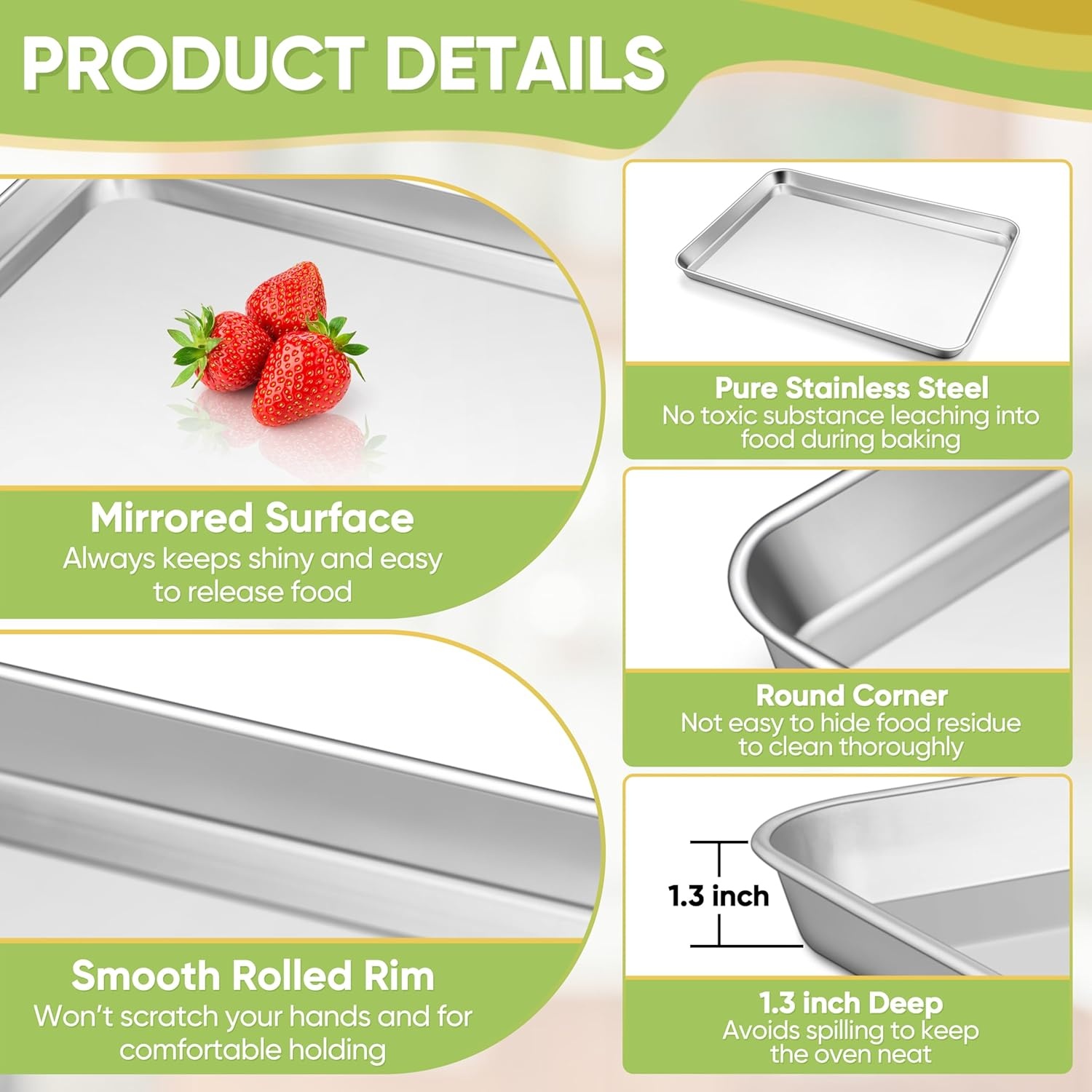 image:imageTeamFar Baking Sheet 176 x 13 x 1 Stainless Steel Large Cookie Sheet Baking Tray Pan for Oven NonToxic amp Healthy Rust Free amp Heavy Duty Mirror Finish amp Dishwasher Safe196 x 1375 x 13