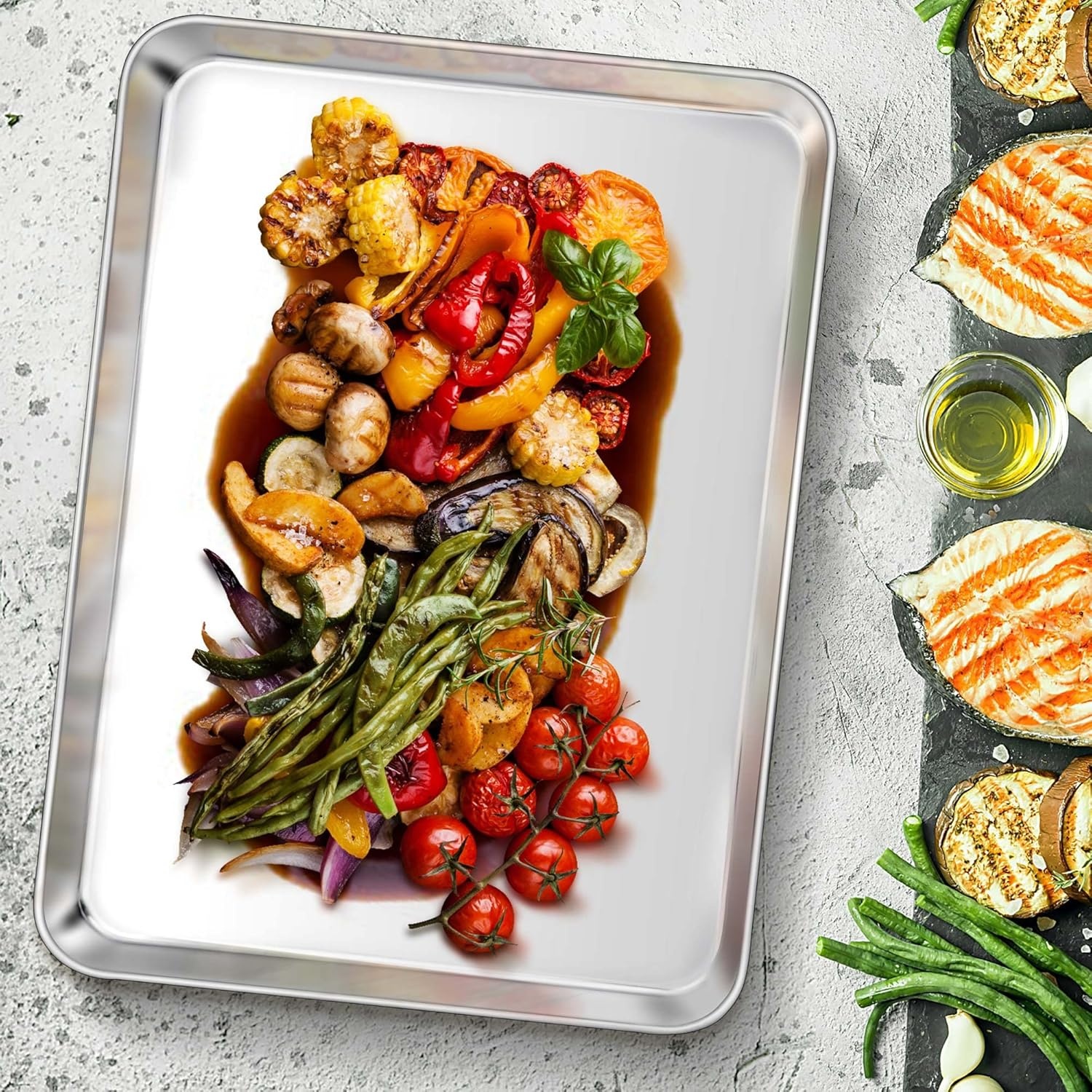 image:imageTeamFar Baking Sheet 176 x 13 x 1 Stainless Steel Large Cookie Sheet Baking Tray Pan for Oven NonToxic amp Healthy Rust Free amp Heavy Duty Mirror Finish amp Dishwasher Safe176 x 13 x 1