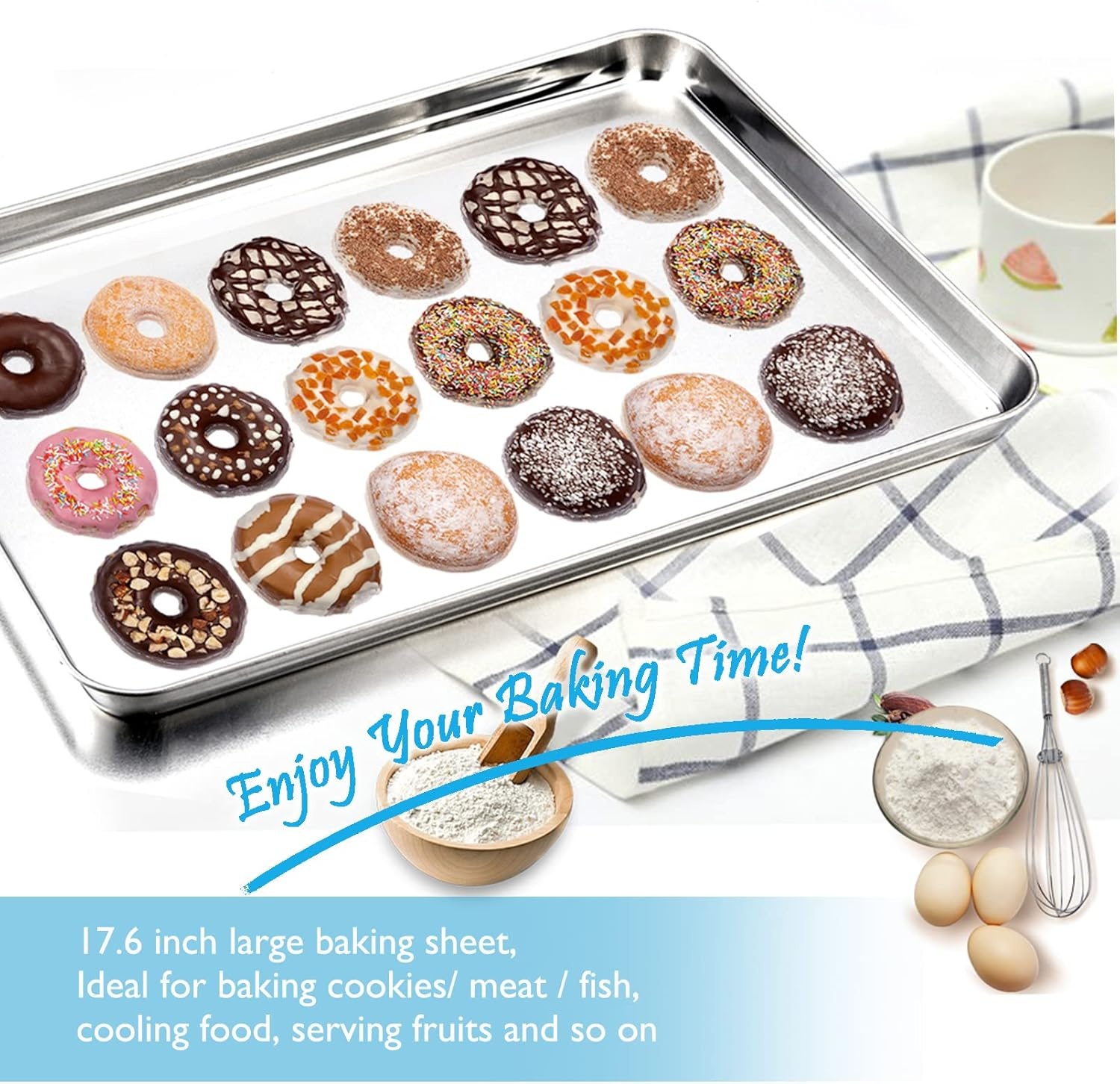 image:imageTeamFar Baking Sheet 176 x 13 x 1 Stainless Steel Large Cookie Sheet Baking Tray Pan for Oven NonToxic amp Healthy Rust Free amp Heavy Duty Mirror Finish amp Dishwasher Safe176 x 13 x 1