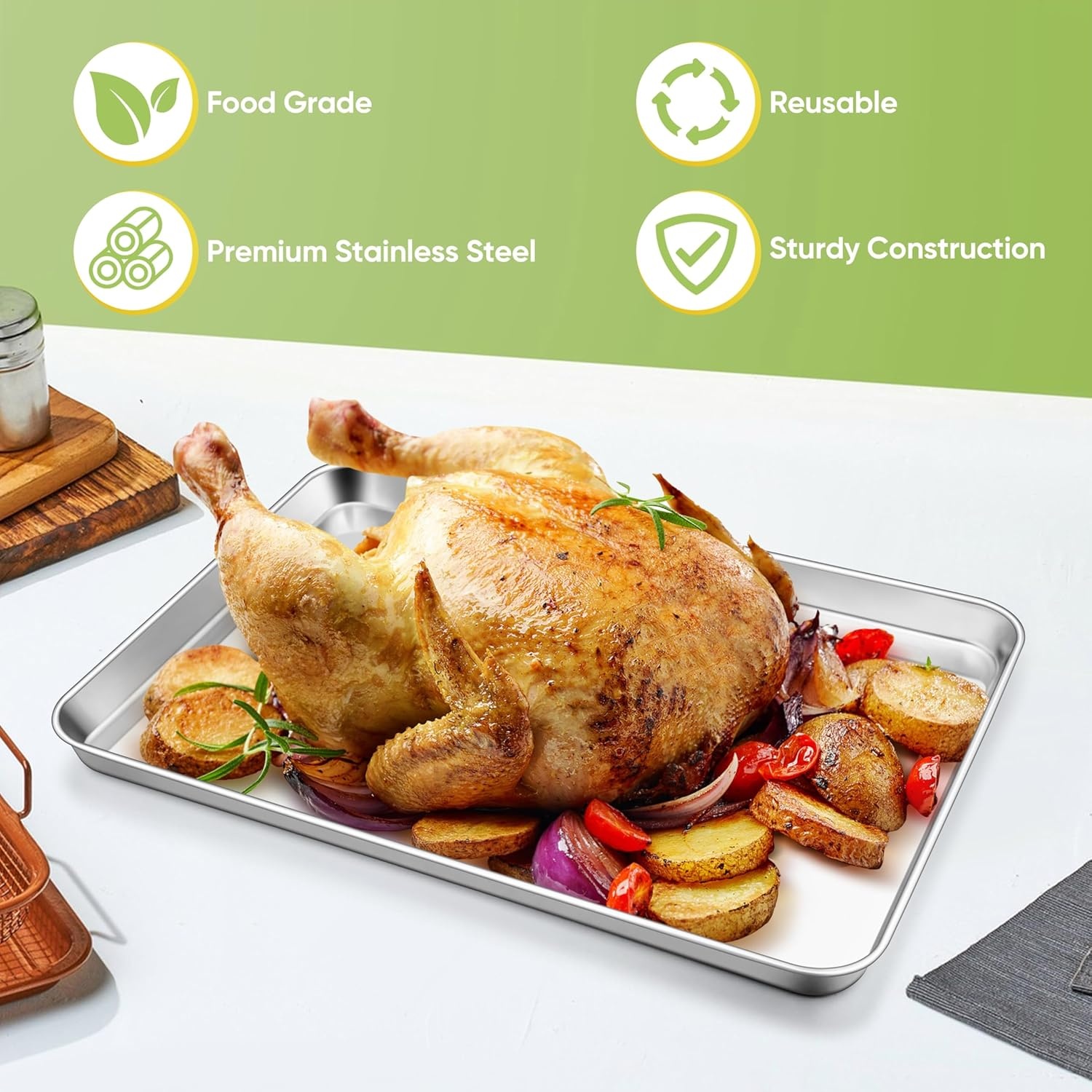 image:imageTeamFar Baking Sheet 176 x 13 x 1 Stainless Steel Large Cookie Sheet Baking Tray Pan for Oven NonToxic amp Healthy Rust Free amp Heavy Duty Mirror Finish amp Dishwasher Safe196 x 1375 x 13