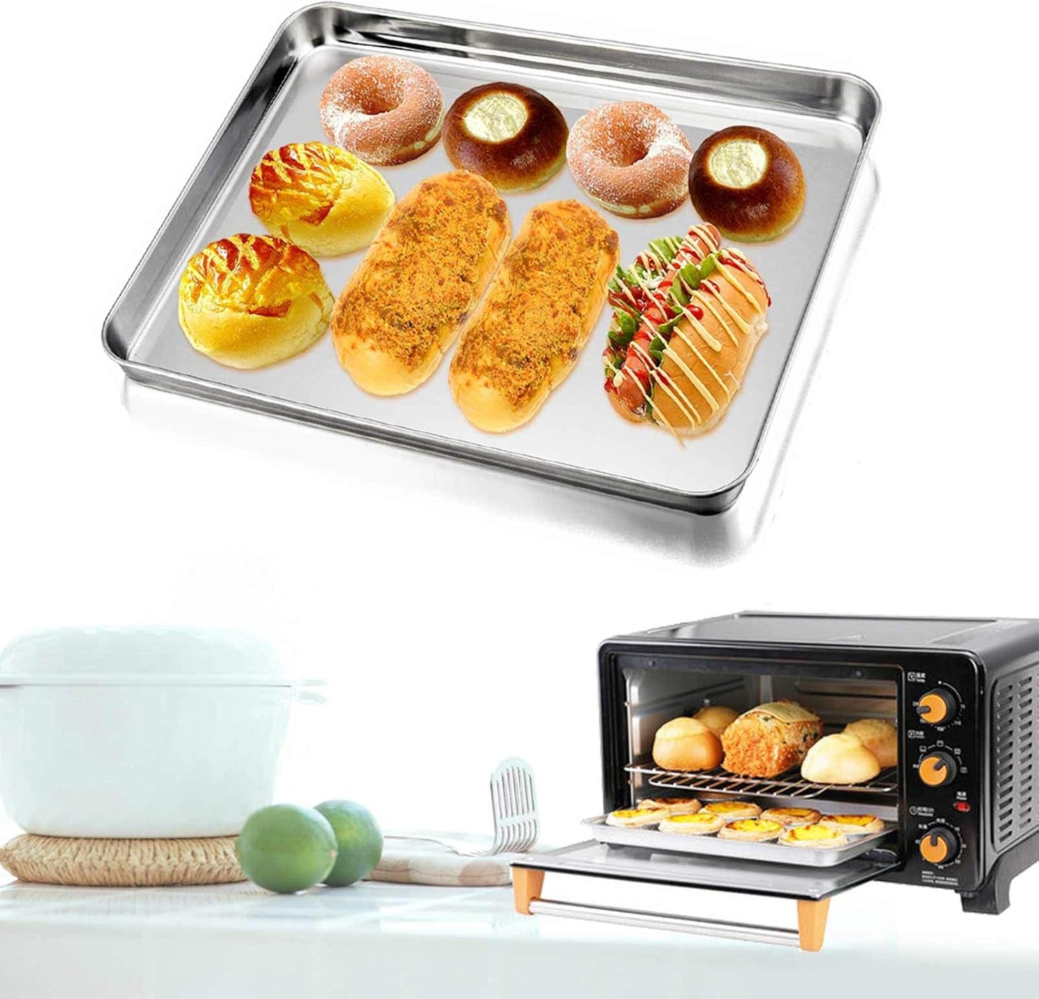 image:imageTeamFar Baking Sheet Cookie Sheet Set of 2 Pure Stainless Steel Baking Pan Tray Professional Non Toxic amp Healthy Mirror Finish amp Rust Free Easy Clean amp Dishwasher Safe