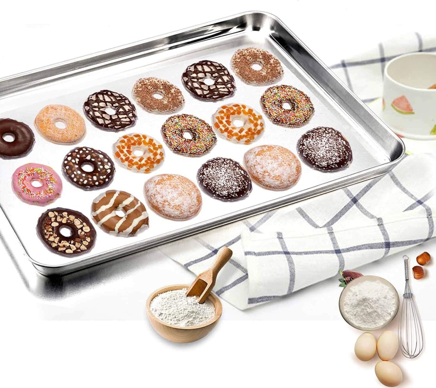 image:imageTeamFar Baking Sheet Cookie Sheet Set of 2 Pure Stainless Steel Baking Pan Tray Professional Non Toxic amp Healthy Mirror Finish amp Rust Free Easy Clean amp Dishwasher Safe